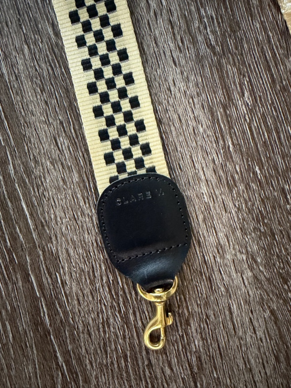 Detachable Beige & Black Checkered Bag Strap with Gold Hardware - Picture 2 of 7